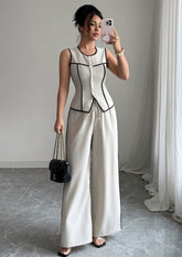 Button Up Color Block Top and Pant Set